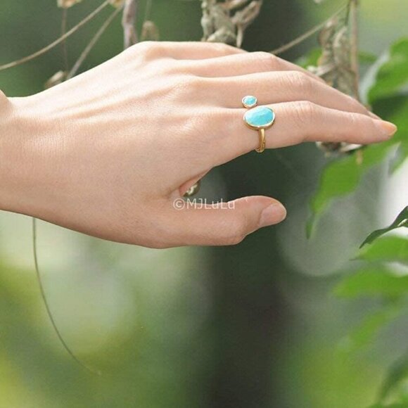 Bold 14K Gold-Plated Statement Ring-Unisize-Blue Turquoise - Picture 4 of 5